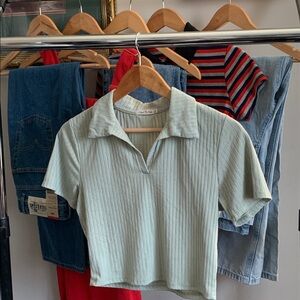 Sage Green Ribbed Crop Polo